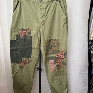 Embroidered Olive Green Women's Pants